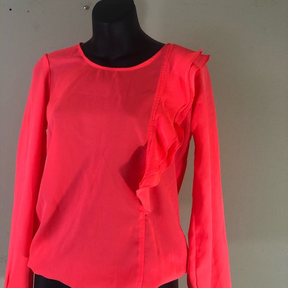 Harpa Bright Orange size S Blouse with Ruffles - Picture 3 of 5
